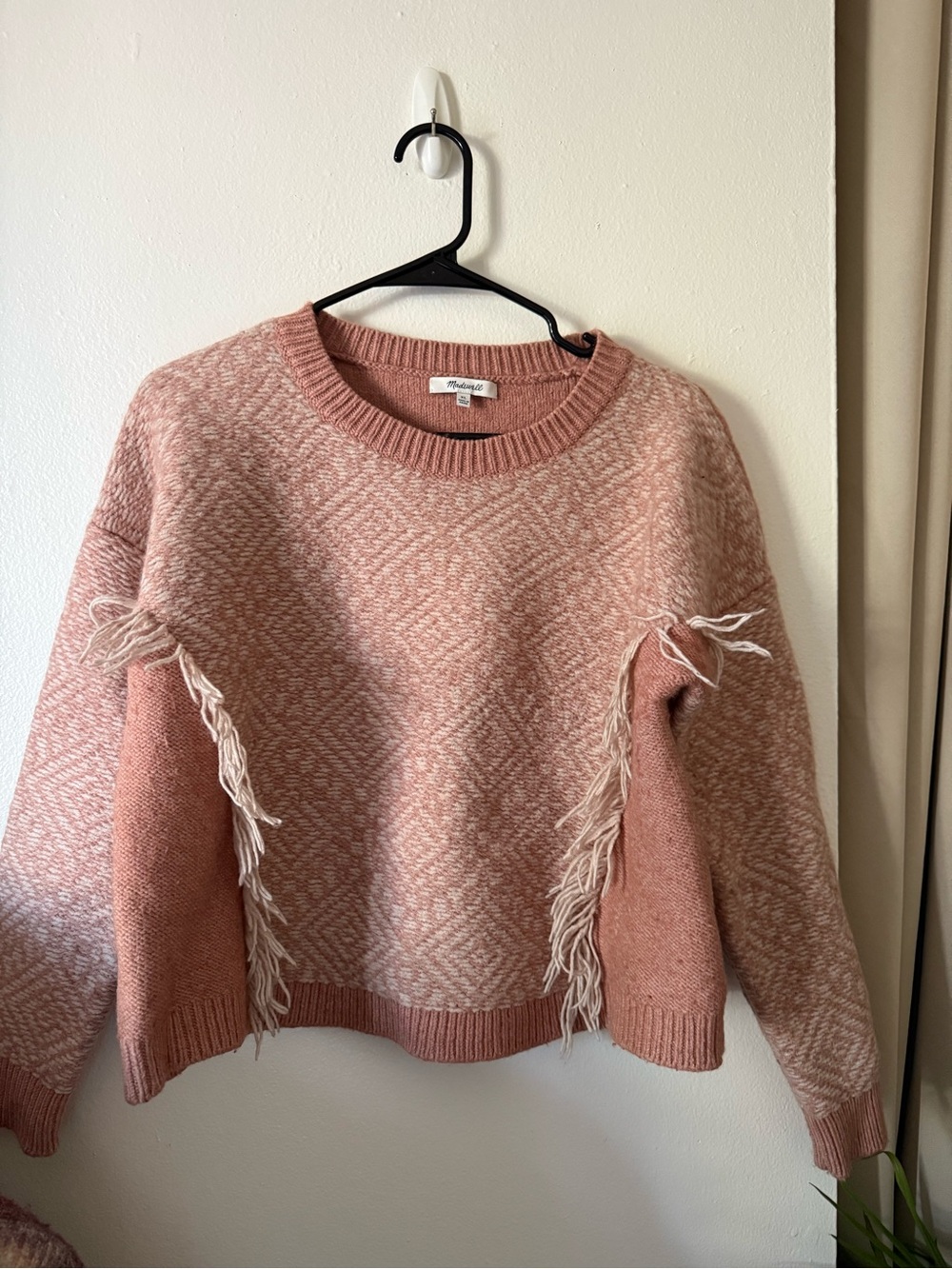 Madewell Dusty Pink Fringe Crewneck Sweater